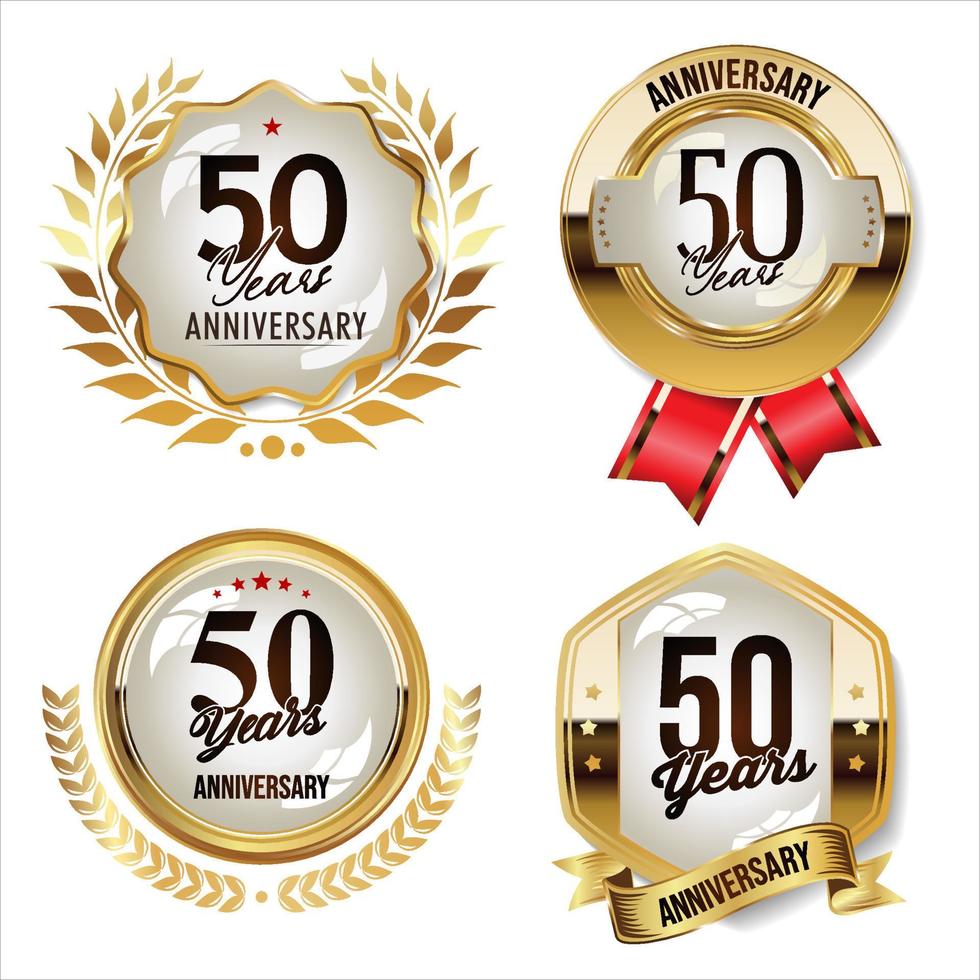 Collection of anniversary golden seal on white background vector