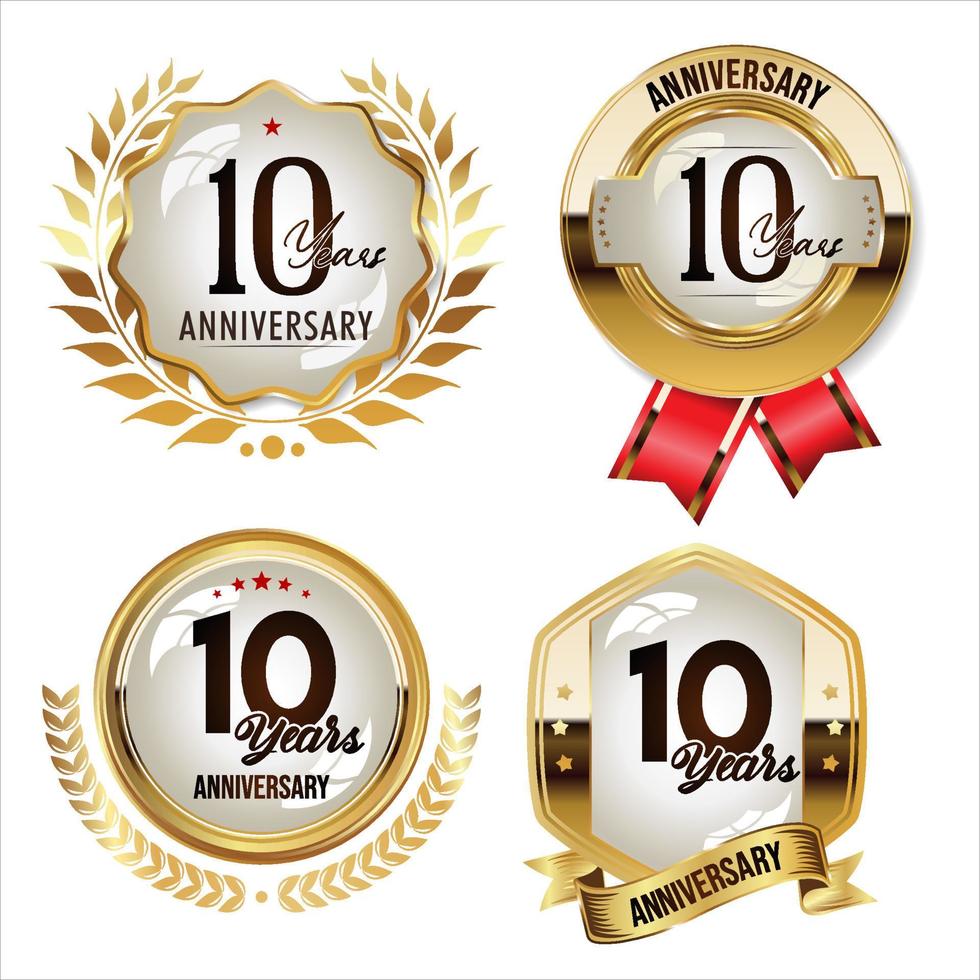 Collection of anniversary golden seal on white background vector