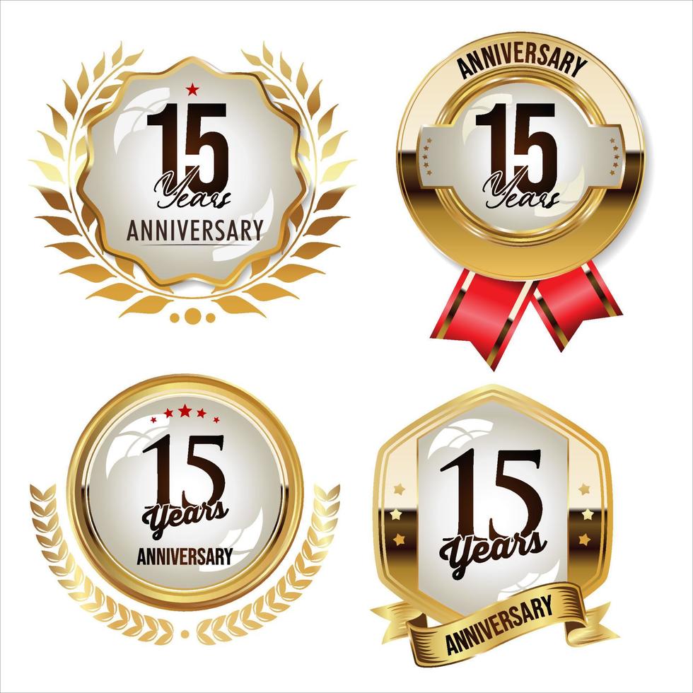 Collection of anniversary golden seal on white background vector