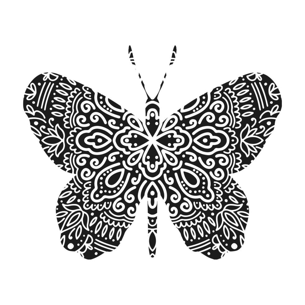 Resumen gráfico de mandala de mariposa aislado en fondo blanco.Forma de indio boho.Estilo oriental étnico. vector