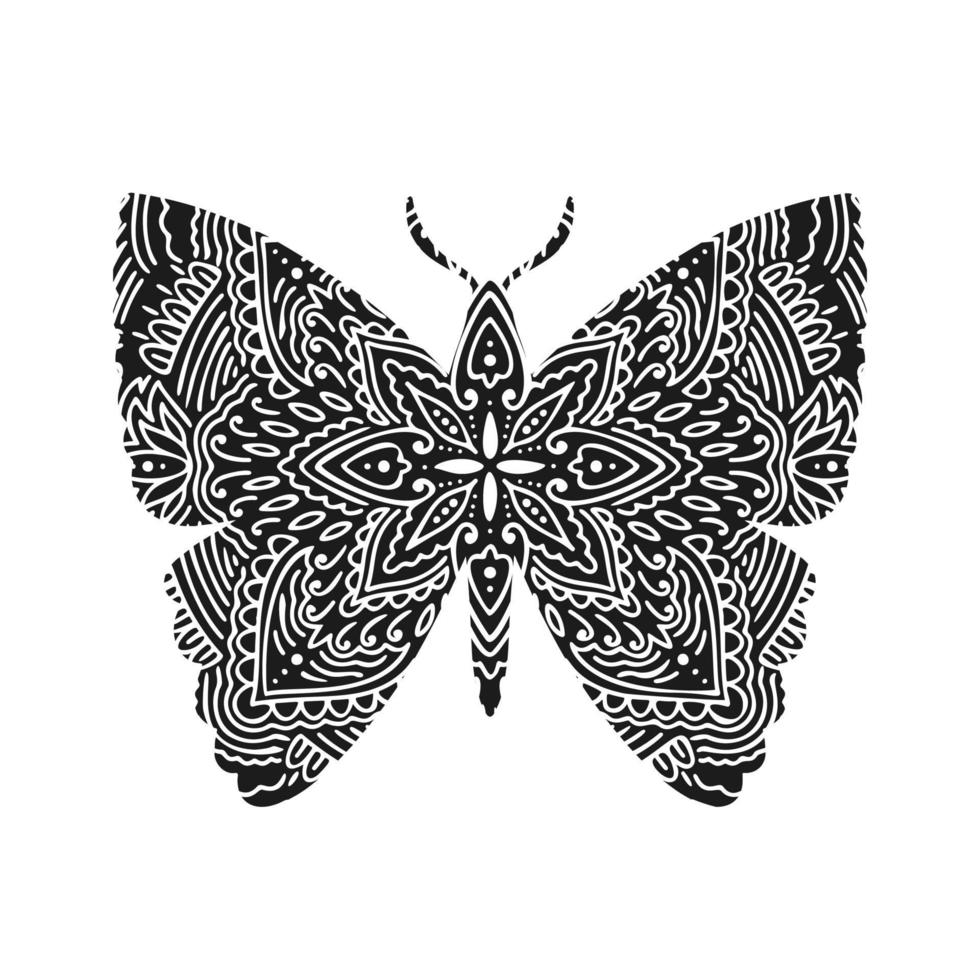 Resumen gráfico de mandala de mariposa aislado en fondo blanco.Forma de indio boho.Estilo oriental étnico. vector