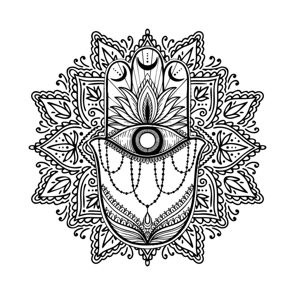 Graphic hamsa hand traditional abstract  isolated in white background.Boho indian shape.Ethnic oriental style. vector