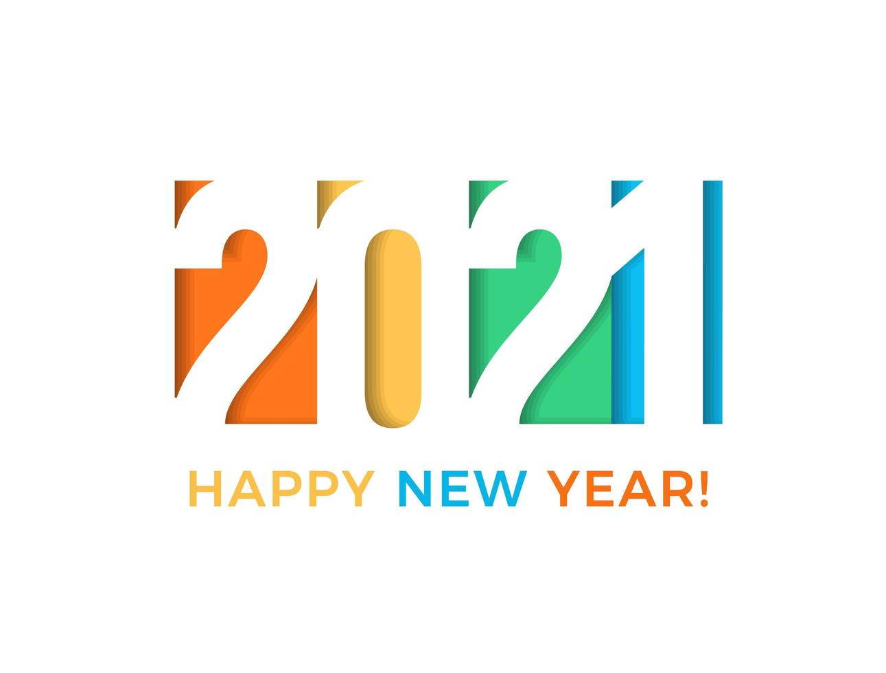 2021 colored card for seasonal holidays. Happy New Year flyer, greetings and invitations cards, congratulation banner. Paper style logo, numbers negative space design for 2021 year calendar. Vector. vector