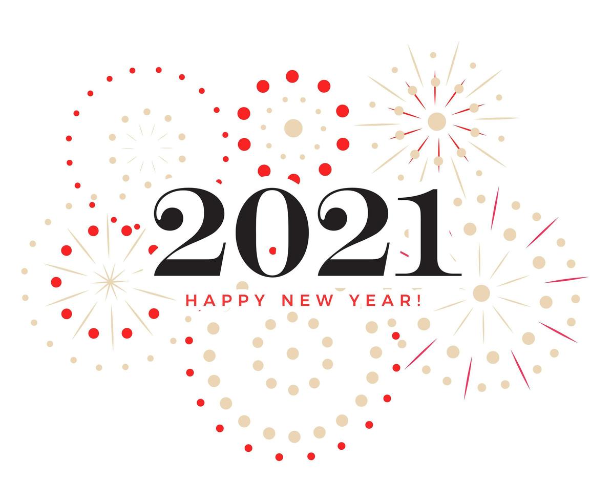 Happy New Year celebration card, color 2021 numbers with fireworks, vector illustration