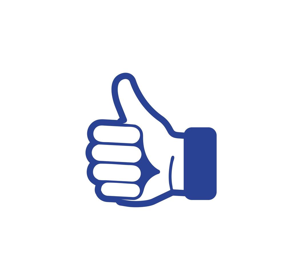 Isolated abstract blue color thumb up contour logo. Human hand with finger up logotype. Approval gesture sign. Positive estimation symbol. Social network like icon. Vector illustration.