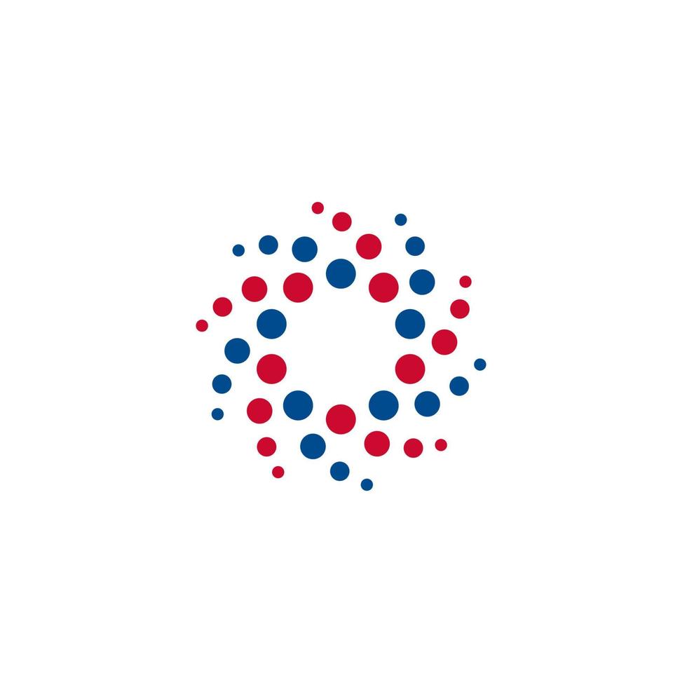 Round vector logo, dots bubbles funnel, hurricane vortex. Abstract logotype of Innovate science research, space technology, medical pharmacy product, mri scan, lab equipment, mining machine icon.