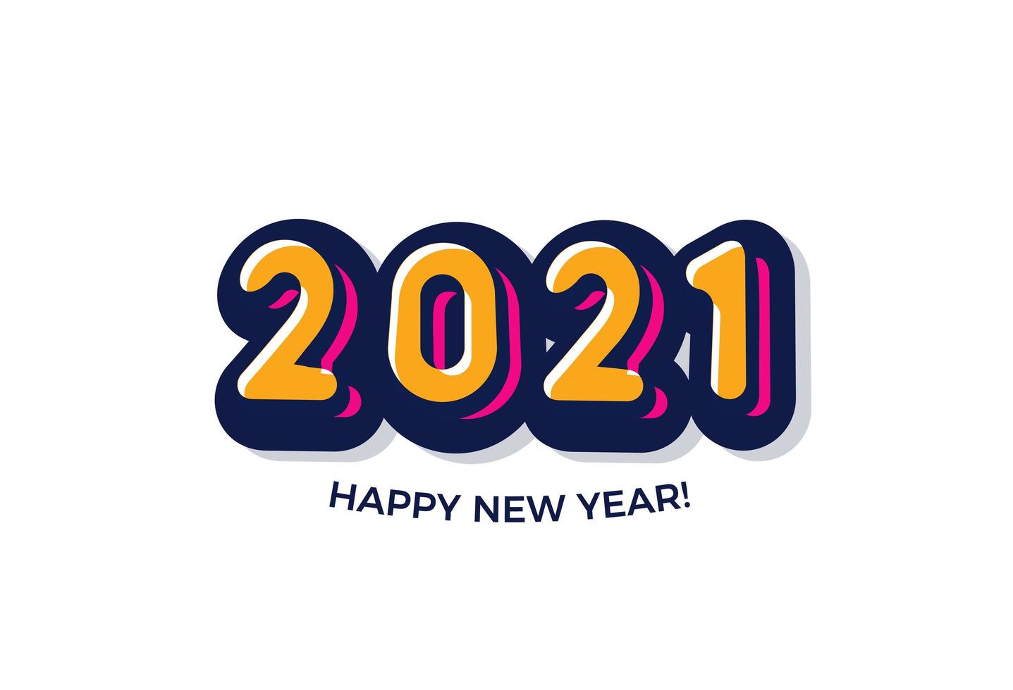 Cartoon 2021 Happy New Year funni card for seasonal holidays flyer, greetings and invitations cards, congratulation banner. Comics style logo design for 2021 year calendar. Vector illustration