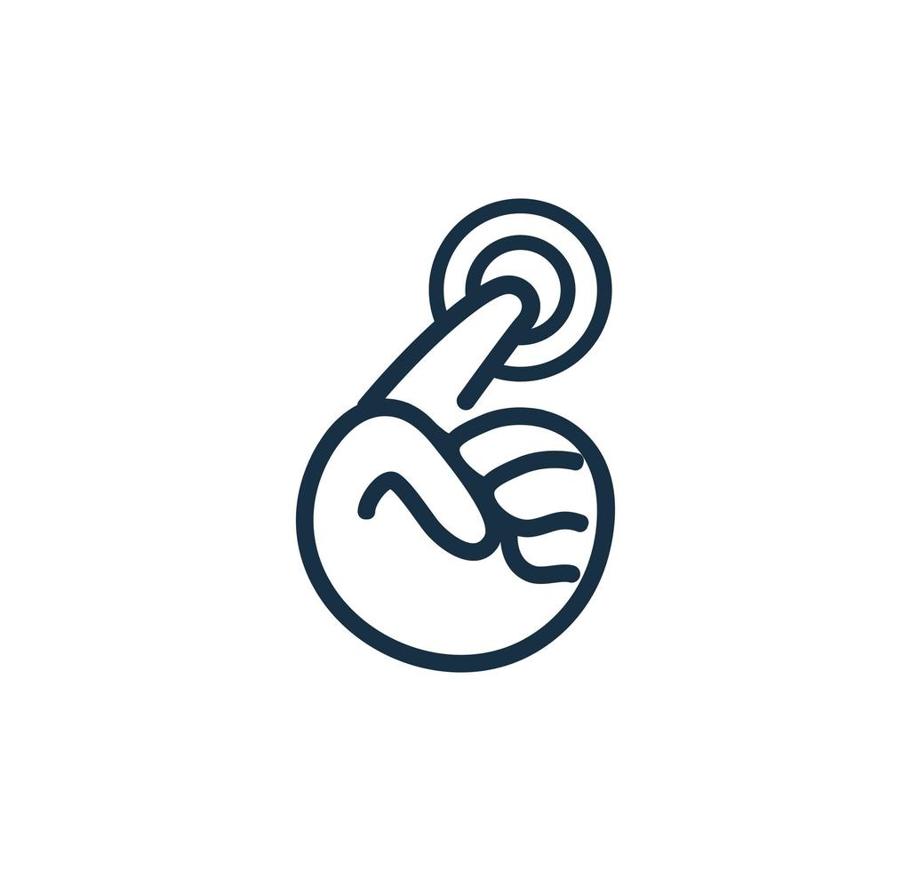 Logotipo de mano humana blanco y negro abstracto aislado. logotipo de dedo señalador. signo de botón pulsador. cursor haga clic en el símbolo. elemento digital de la computadora. icono de elección. ilustración vectorial. vector