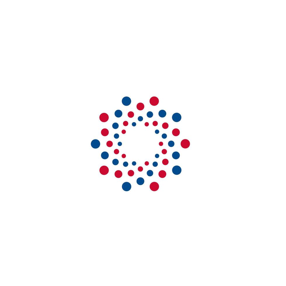 Round vector logo, dots bubbles funnel, hurricane vortex. Abstract logotype of Innovate science research, space technology, medical pharmacy product, MRI scan, lab equipment, mining machine icon.