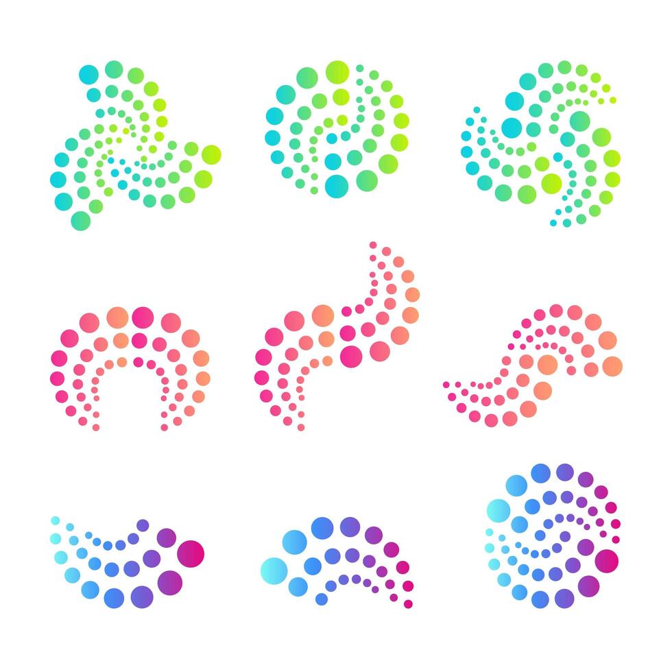 Vector icons set for web and business. Abstract round logo templates. Dots logos or circles emblems.