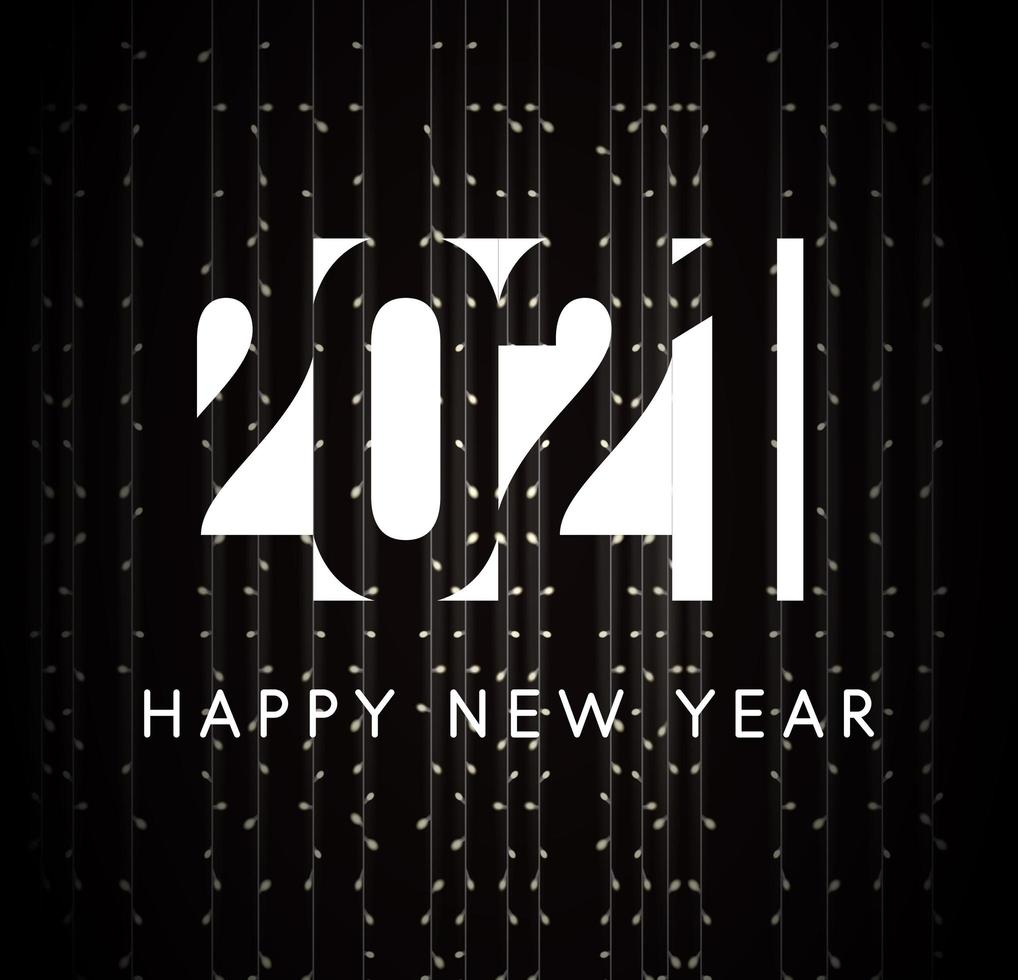 2021 happy new year greeting card for night new year party. Negative space numbers, white silhouette logo. Vector illustration