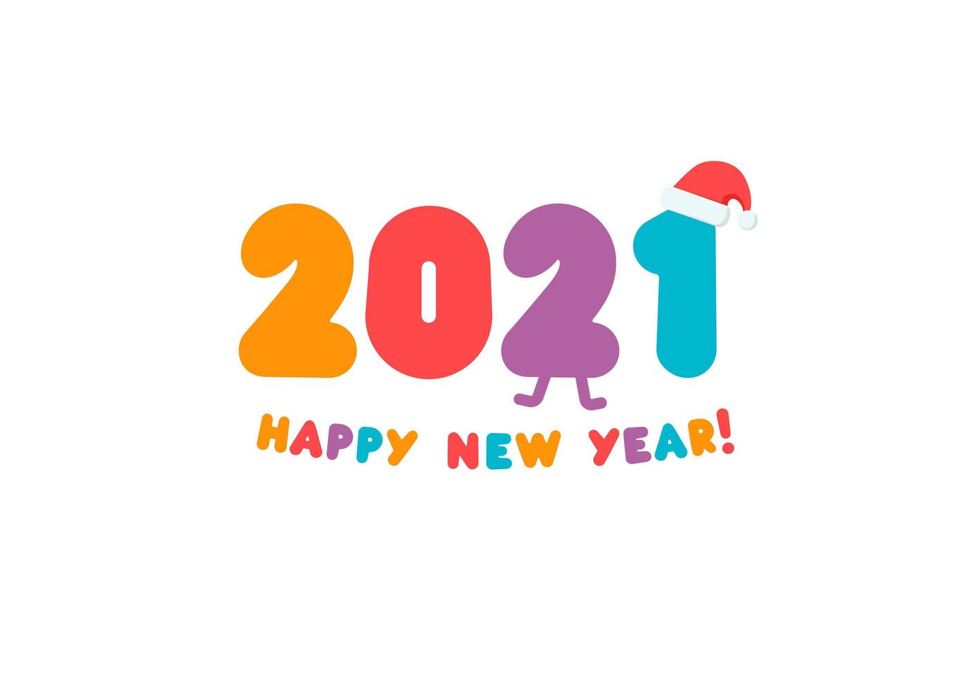 Awesome 2021 colored numbers greeting card for New Year. Children flat bright color logo for greeting card, calendar headline or holiday decorations. Vector illustration