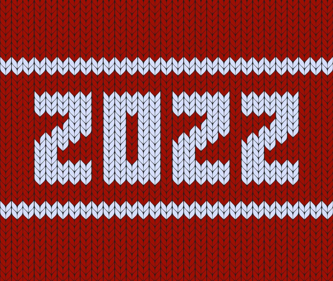 Feliz año nuevo 2022 banner para vacaciones de temporada. bordado de suéter de tela, estampado de camiseta, póster de tejido tradicional, postal de felicitación, bufanda de invierno cálido. ilustración vectorial vector