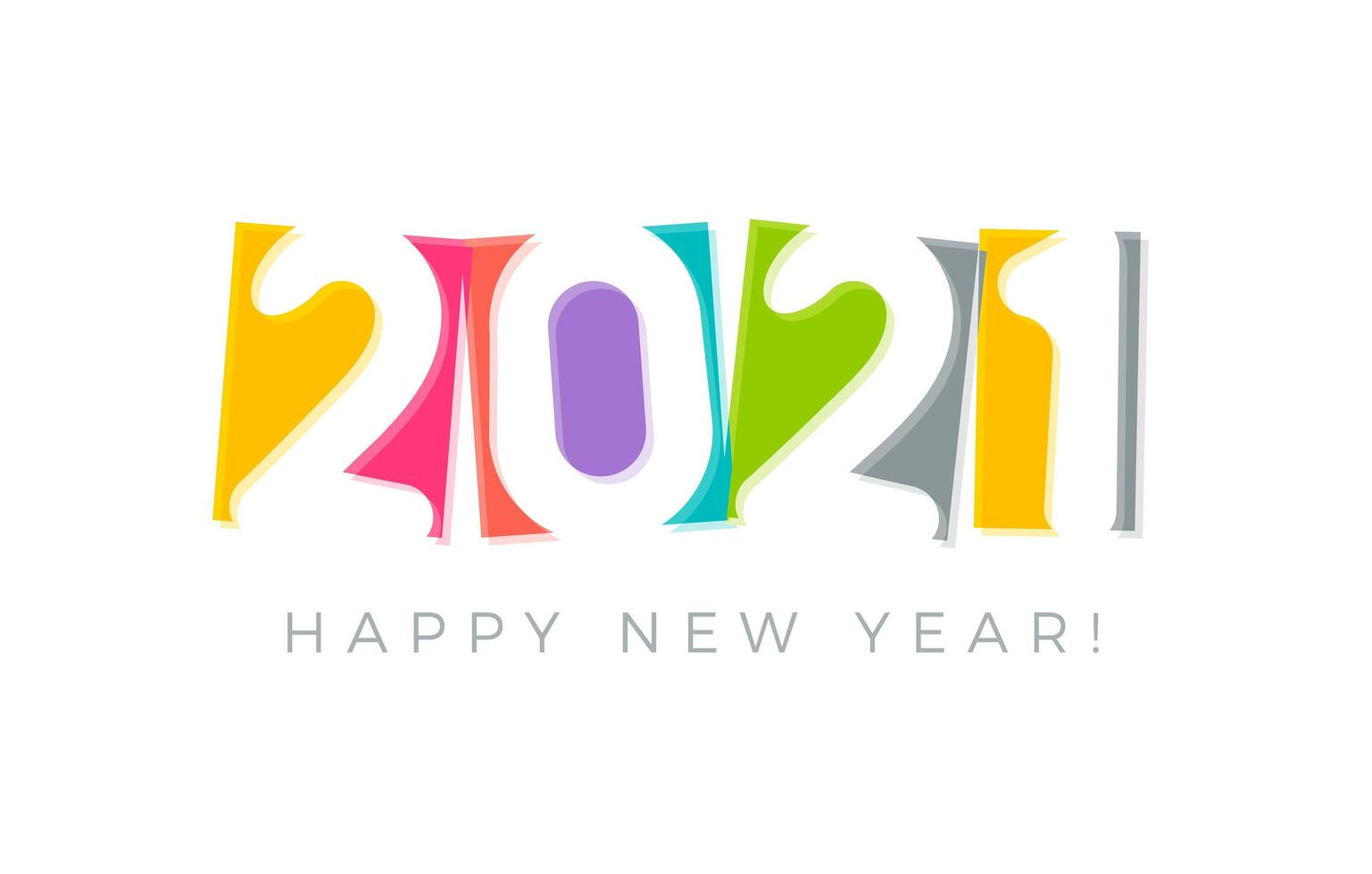 2021 colored card for seasonal holidays. Happy New Year flyer, greetings and invitations cards, congratulation banner. Paper style logo, numbers negative space design for 2021 year calendar. Vector. vector