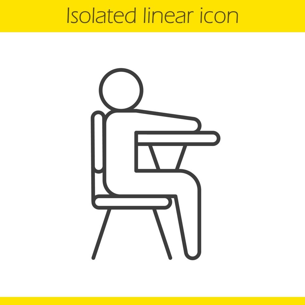 Pupil linear icon. Thin line illustration. School student sitting at desk. Contour symbol. Vector isolated outline drawing