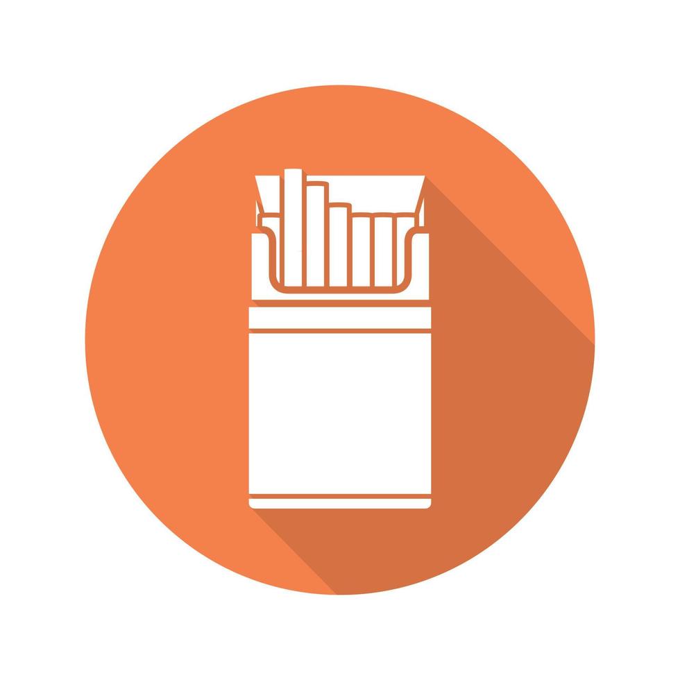 Cigarette pack flat design long shadow icon. Vector silhouette symbol