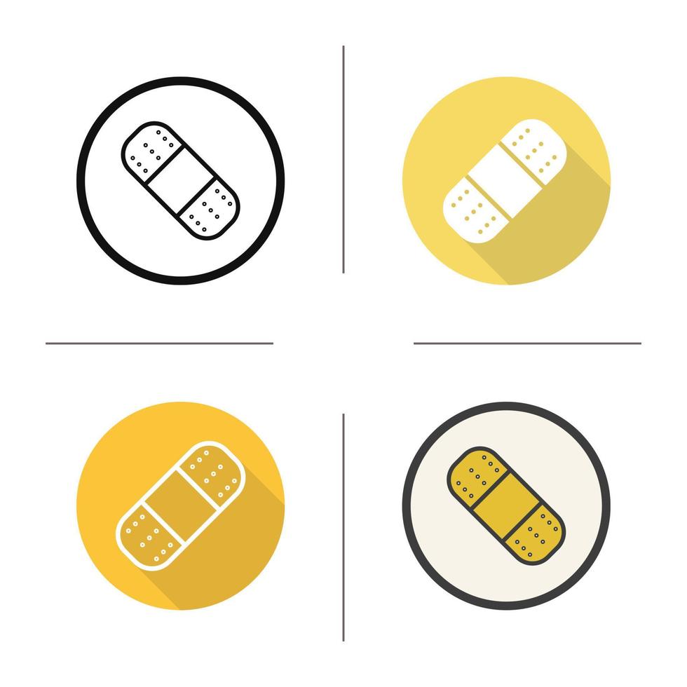 Adhesive bandage icon. Flat design, linear and color styles. Medical bandaid. Isolated vector illustrations