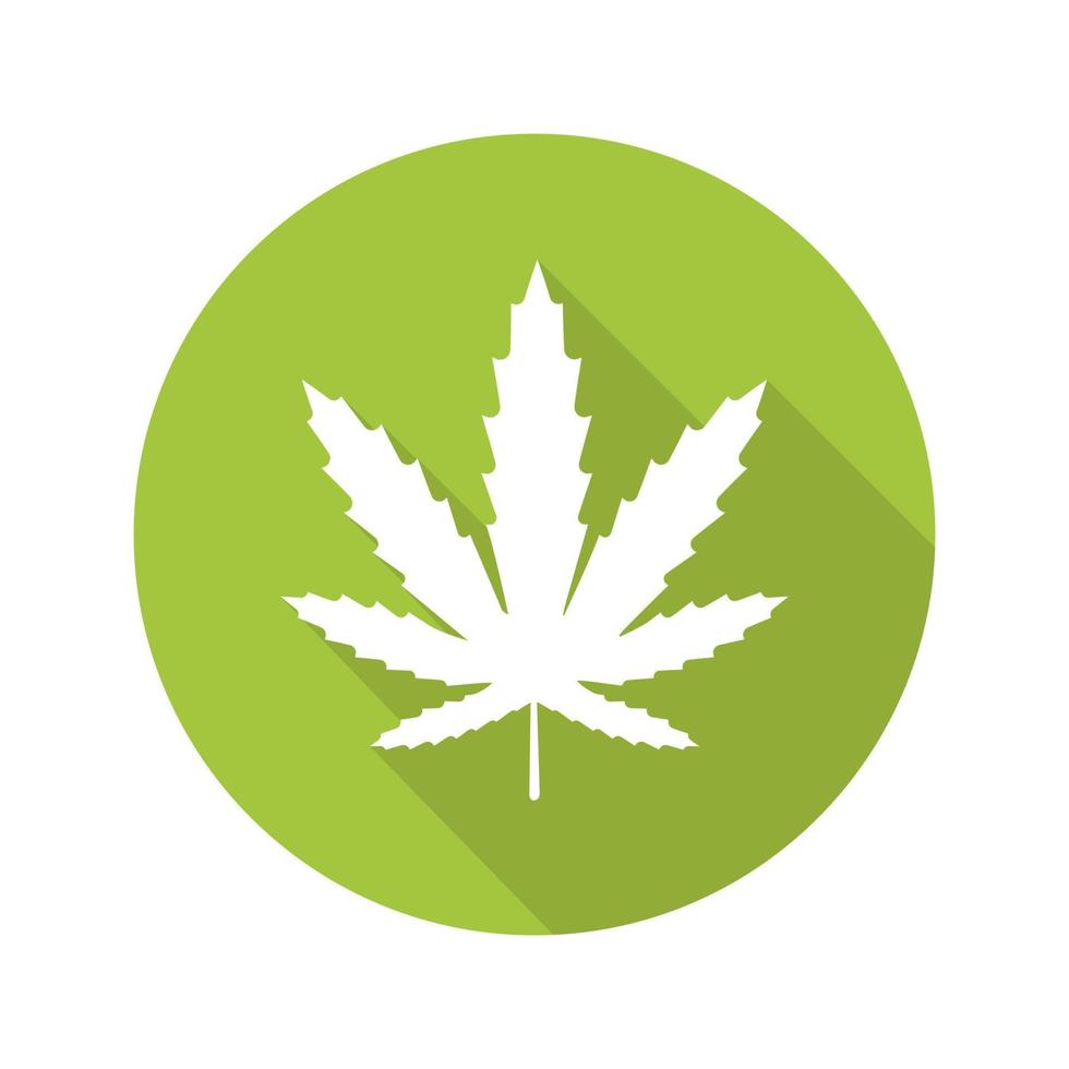 Marijuana leaf flat design long shadow icon. Cannabis weed. Vector silhouette symbol