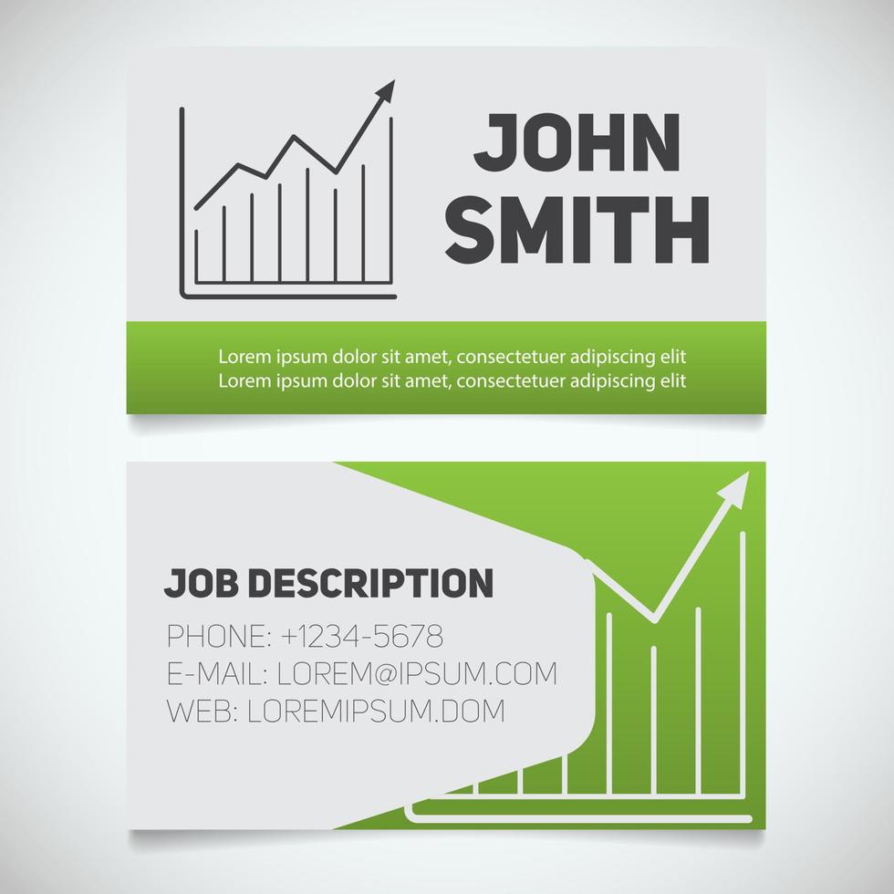 Business card print template with income growth chart logo. Easy edit. Manager. Marketer. Stockbroker. Stationery design concept. Vector illustration