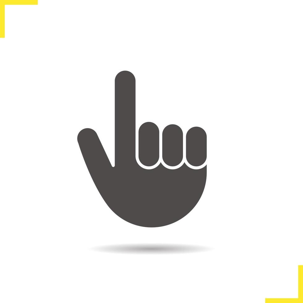 Point up gesture icon. Drop shadow silhouette symbol. Index finger and thumb. Forefinger. Two fingers up. Negative space. Vector isolated illustration