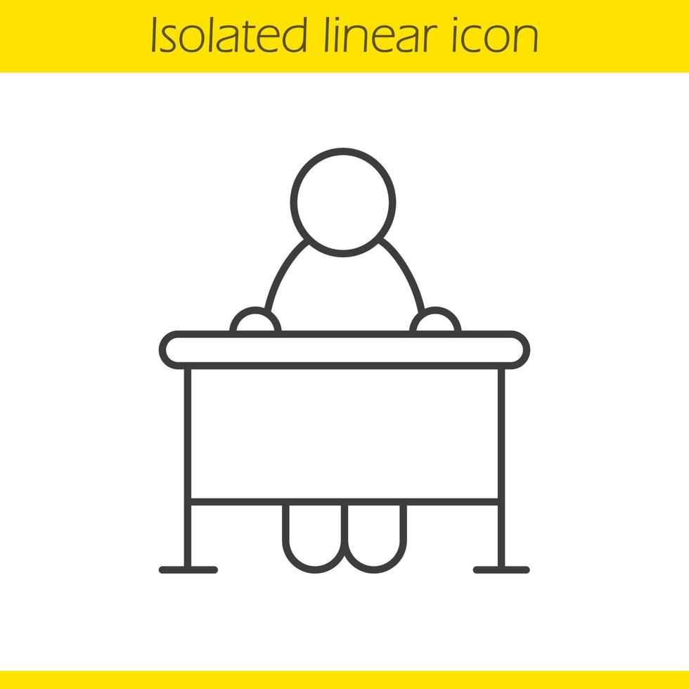 School student linear icon. Classroom desk thin line illustration. School pupil contour symbol. Vector isolated outline drawing