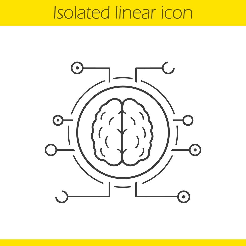 Neural networks linear icon. Thin line illustration. Human brain contour symbol. Neurology. Artificial intelligence. Vector isolated outline drawing