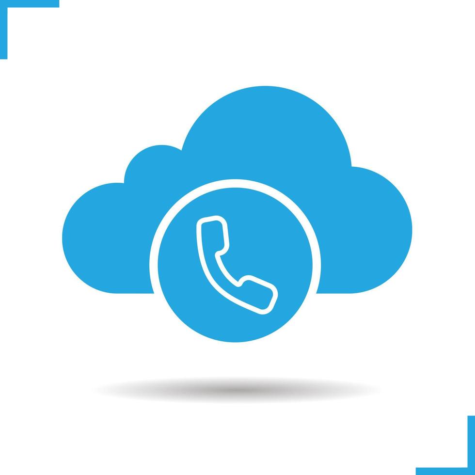 Cloud computing call center icon. Drop shadow silhouette symbol. Cloud storage. Handset. Web storage concept. Vector isolated illustration