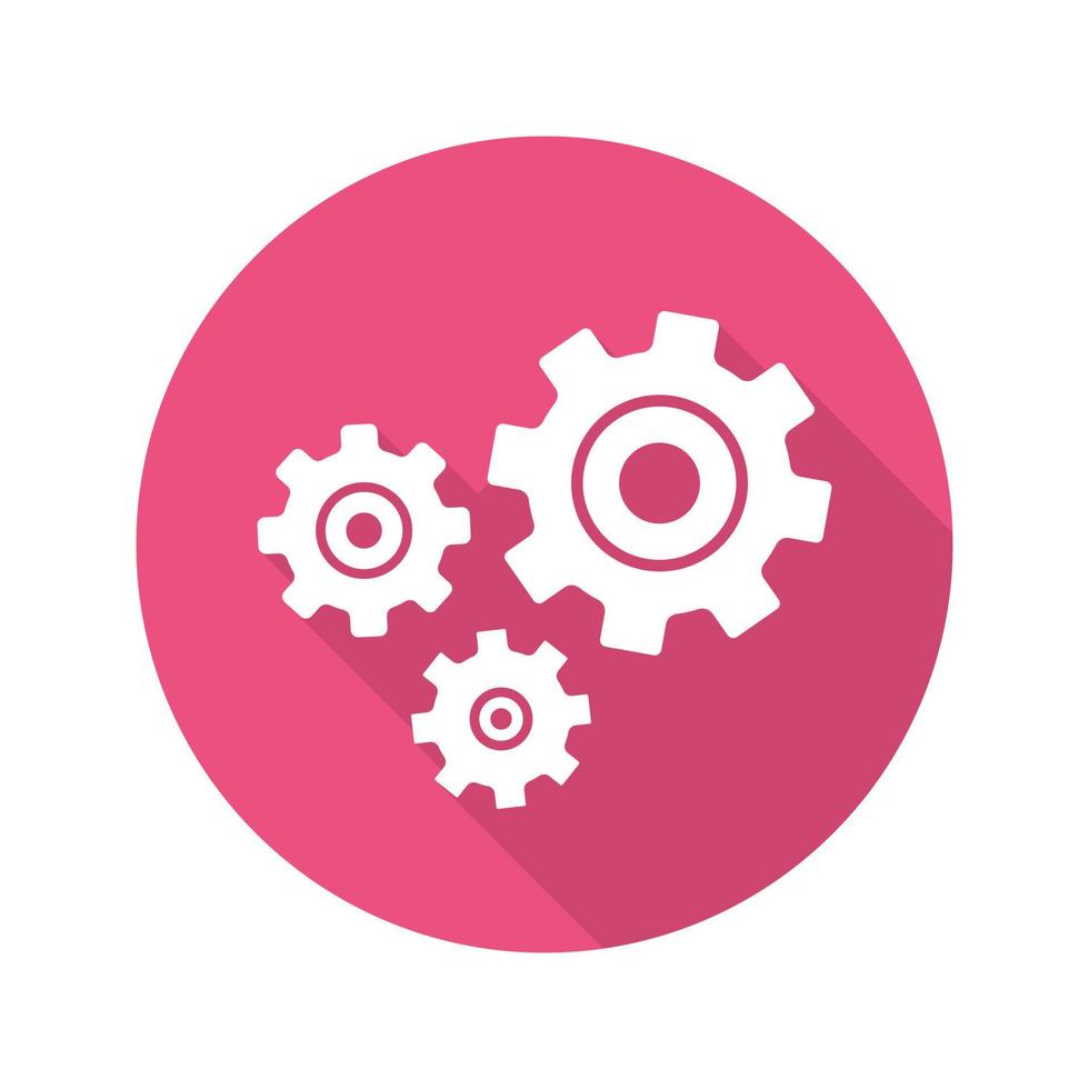 Cogwheels flat design long shadow icon. Gears. Cogs. Vector silhouette symbol