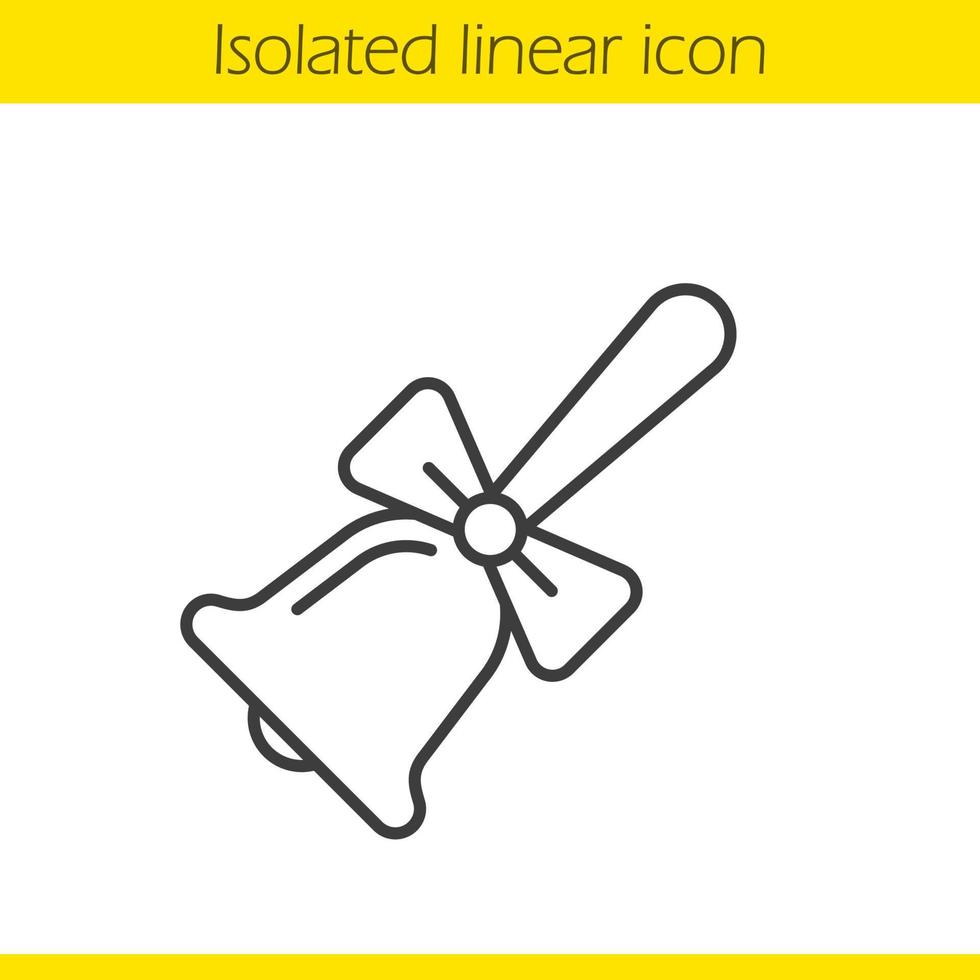 School bell with bow linear icon. Thin line illustration. Contour symbol. Vector isolated outline drawing
