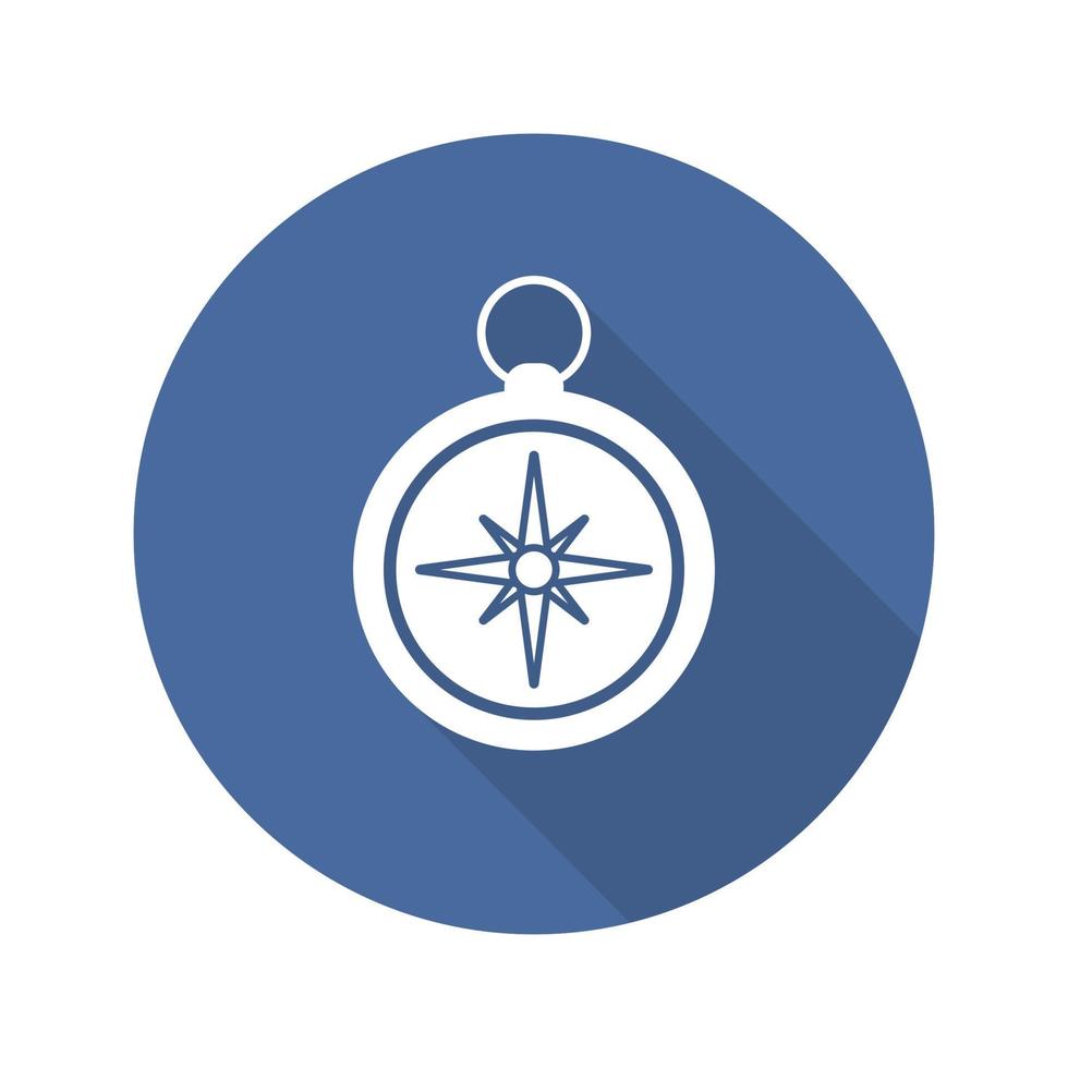 Compass flat design long shadow icon. Vector silhouette symbol