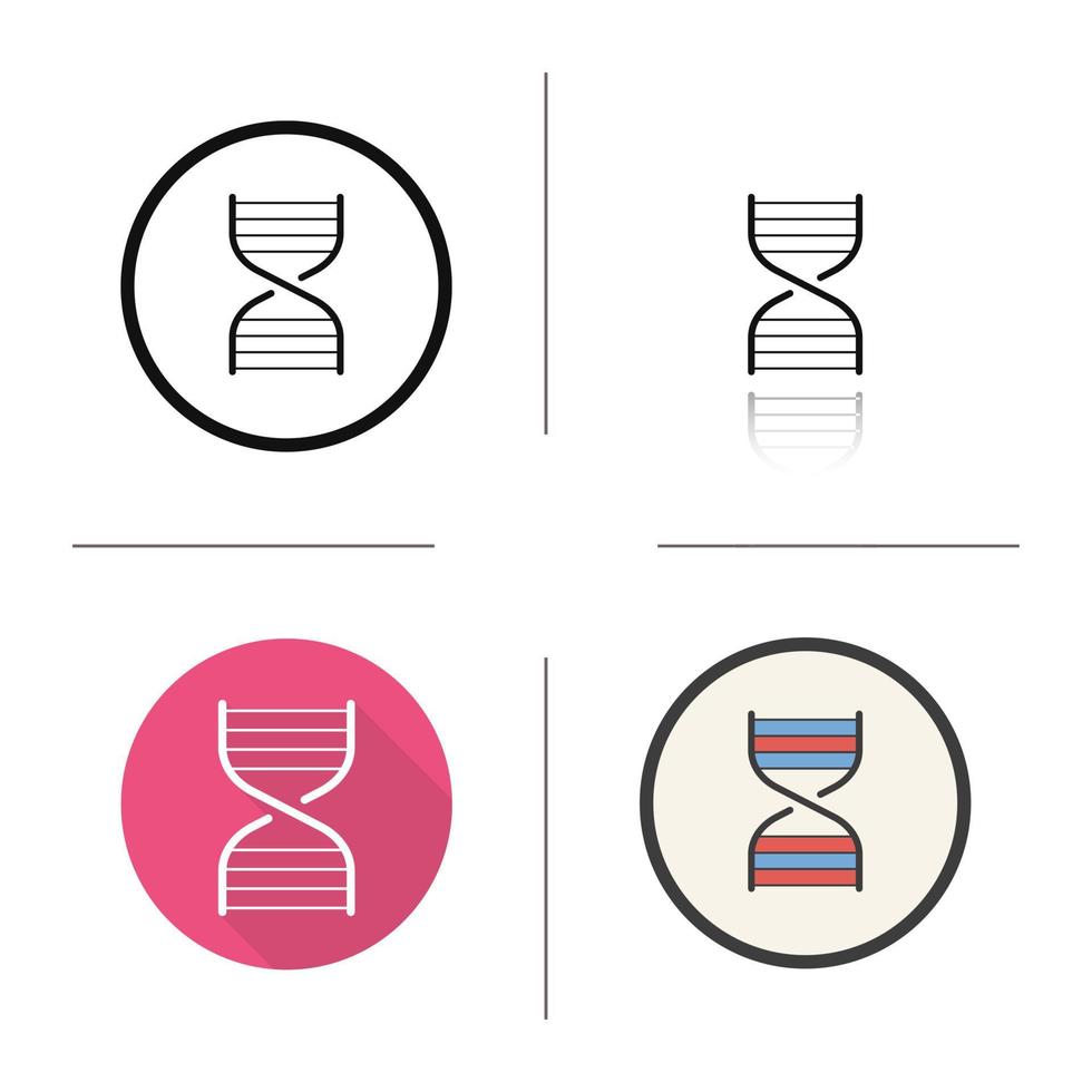 DNA chain model icon. Flat design, linear and color styles. Science research symbol. Isolated vector illustrations