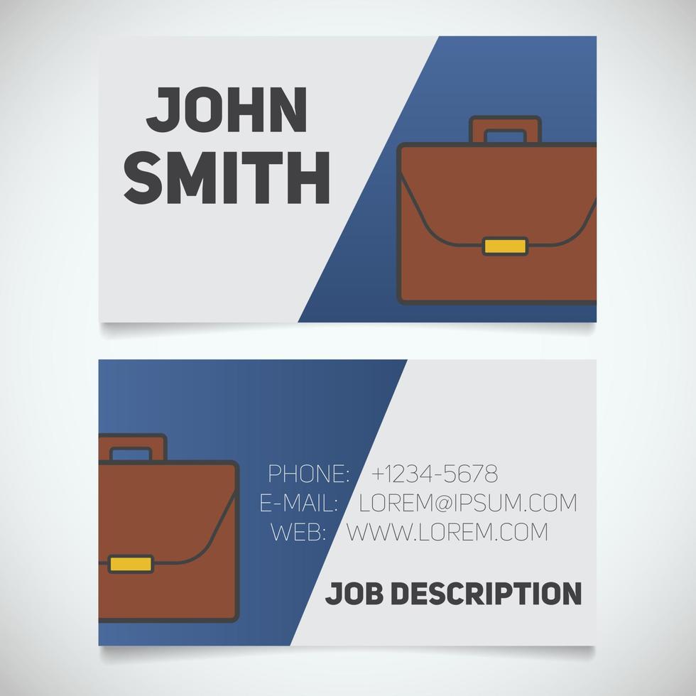 Business card print template with briefcase logo. Easy edit. Manager. Work management. Businessman. Advocate. Lawyer. Stationery design concept. Vector illustration