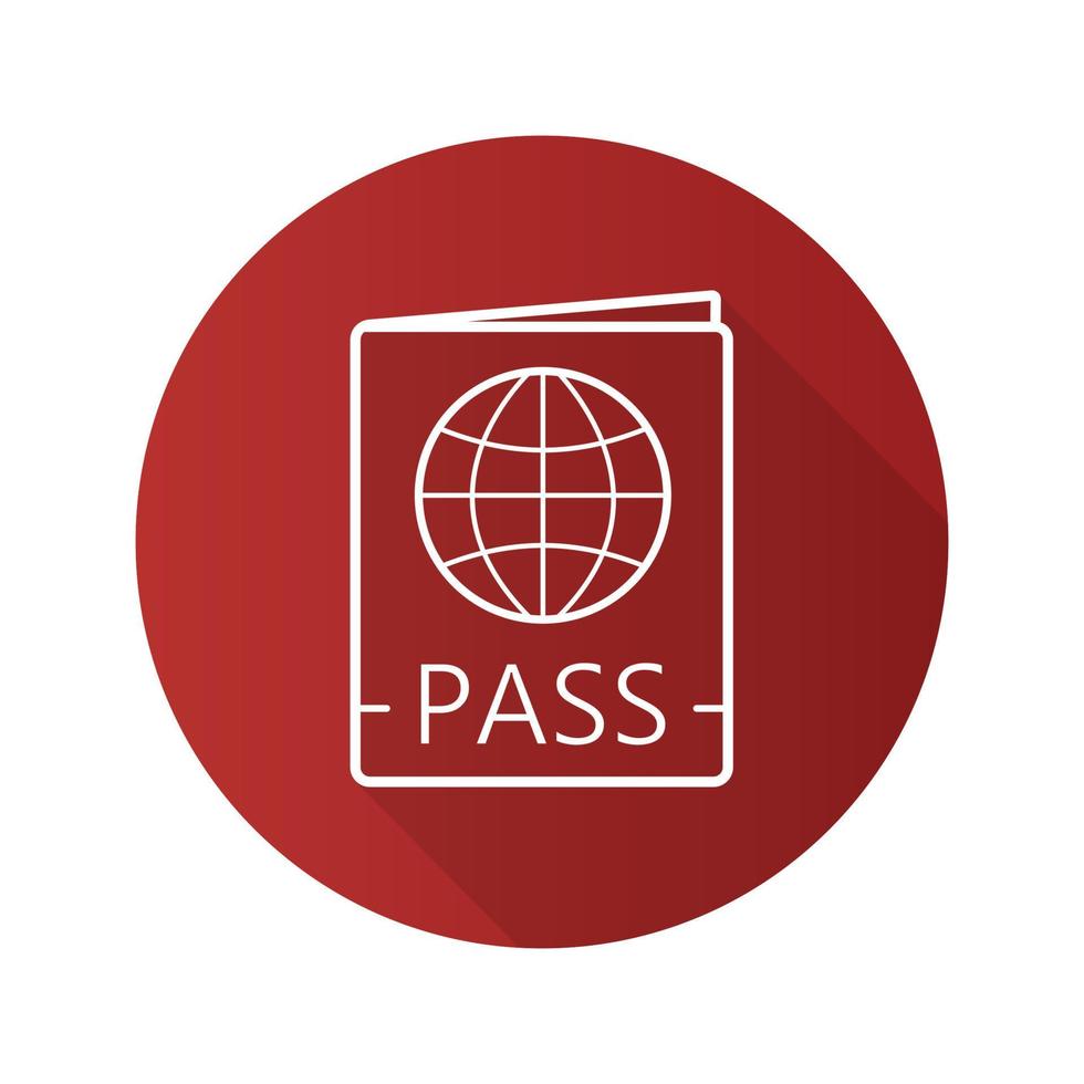 International passport flat linear long shadow icon. Travel pass with globe sign. Vector line symbol