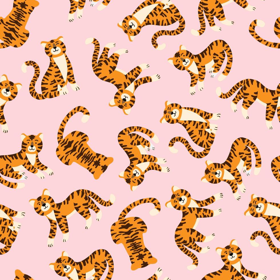 Cute tigers vector seamless pattern. Show of circus animals ...