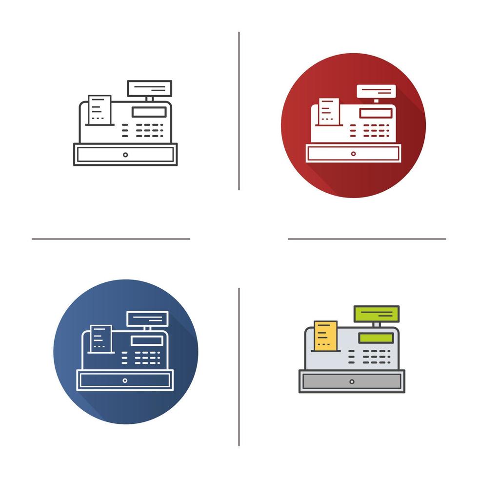 Supermarket cash register icon. Flat design, linear and color styles. Isolated vector illustrations