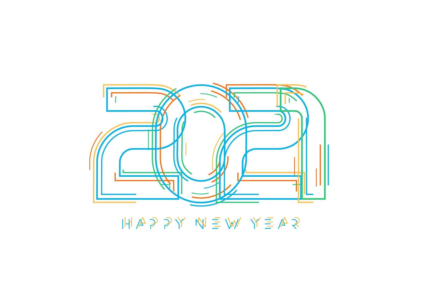 2021 Happy New Year card for seasonal holidays flyer, greetings and invitations cards, congratulation banner. Line art cyber sci-fi style logo, design element for calendar. Vector illustration.