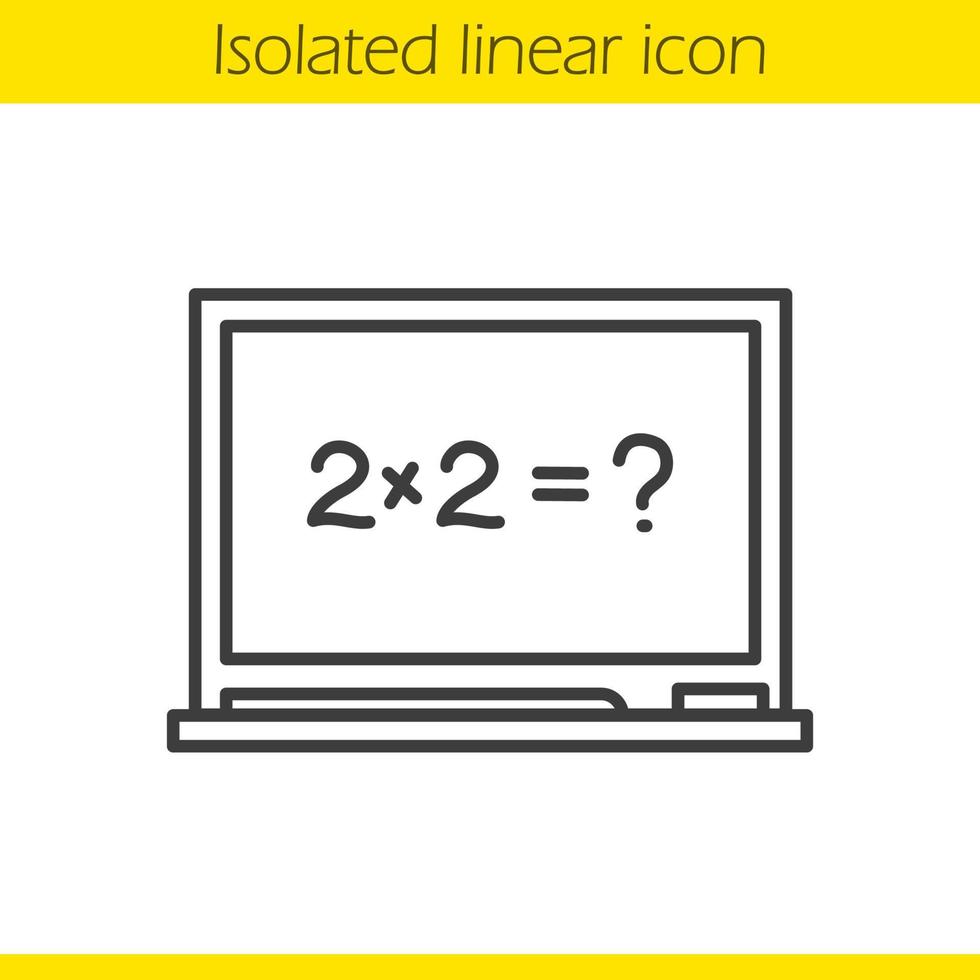 School blackboard linear icon. Thin line illustration. Blackboard with pointer and piece of chalk. Contour symbol. Vector isolated outline drawing