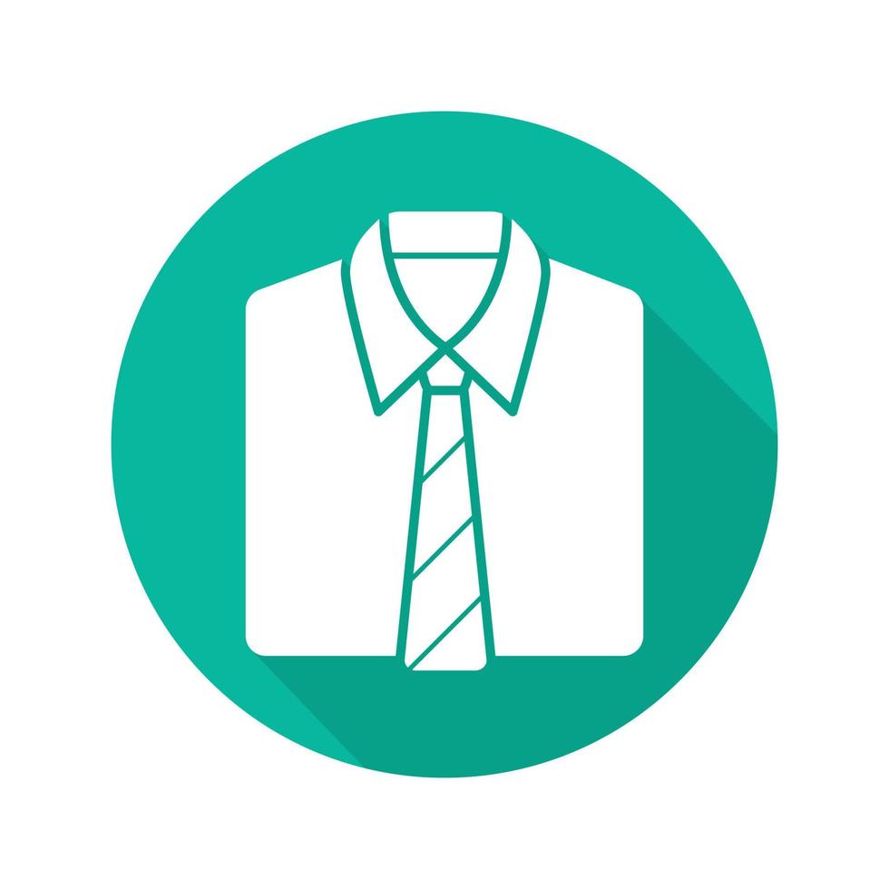 camisa y corbata icono de larga sombra de diseño plano. uniforme de oficina para hombres. símbolo de silueta vectorial vector