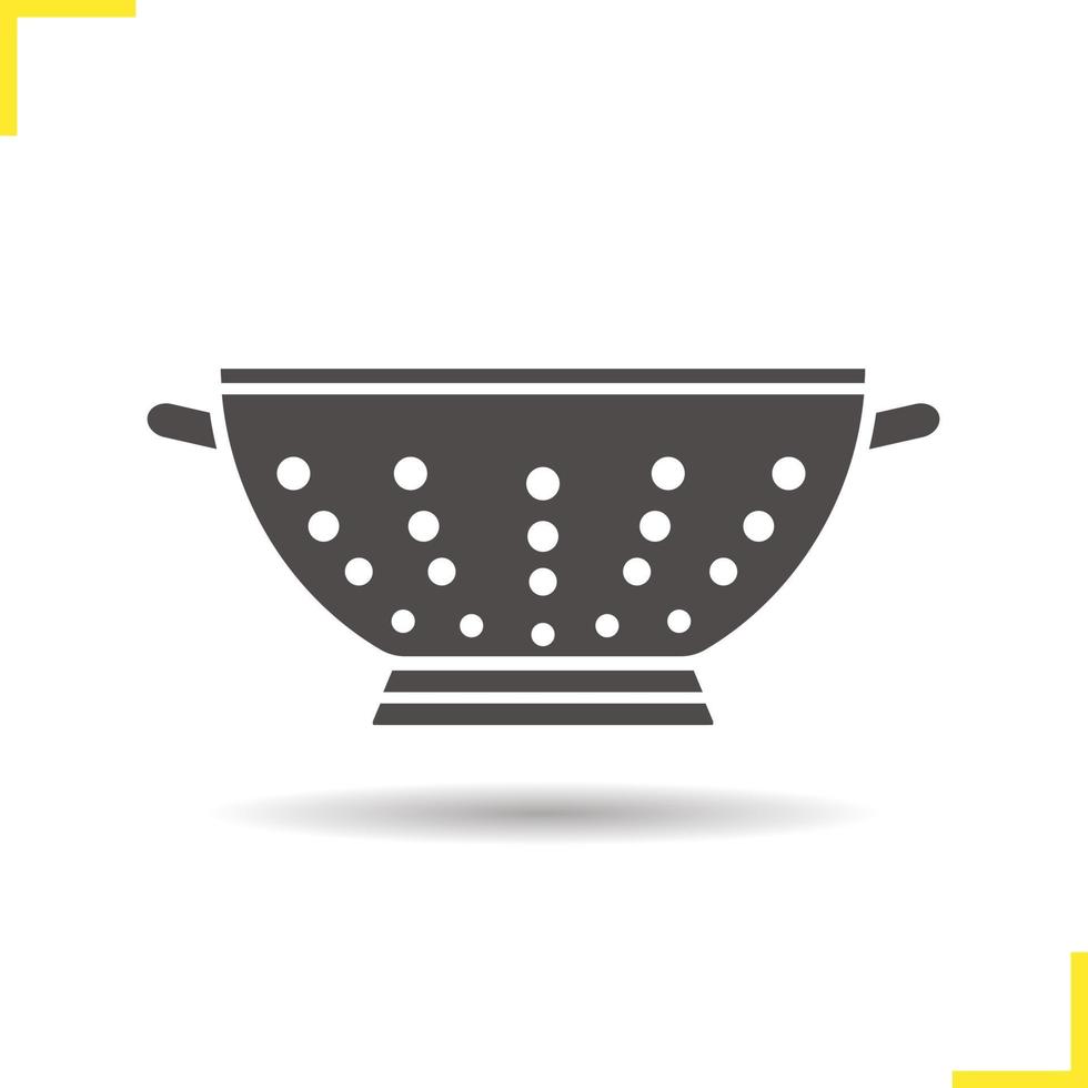 Colander icon. Drop shadow drainer ilhouette symbol. Cullender. Negative space. Vector isolated illustration