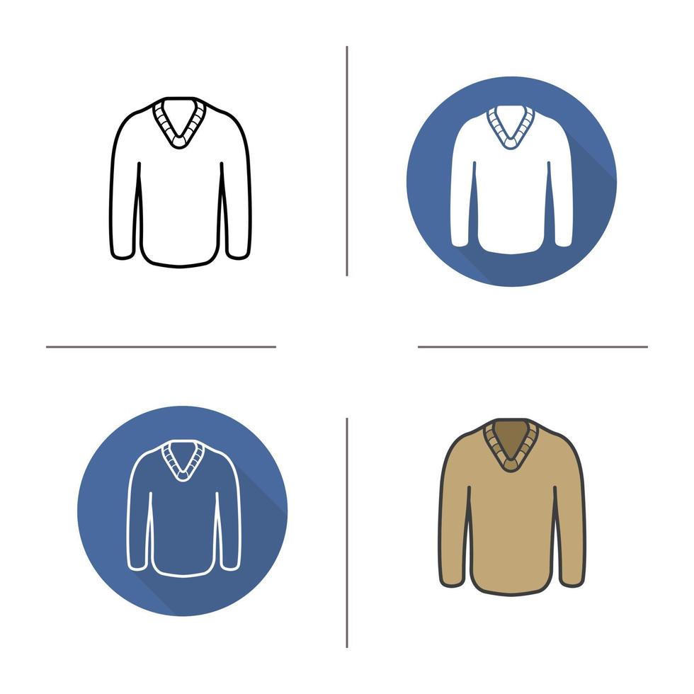 Pullover icon. Flat design, linear and color styles. Sweater. Jumper. Long sleeve. Isolated vector illustrations