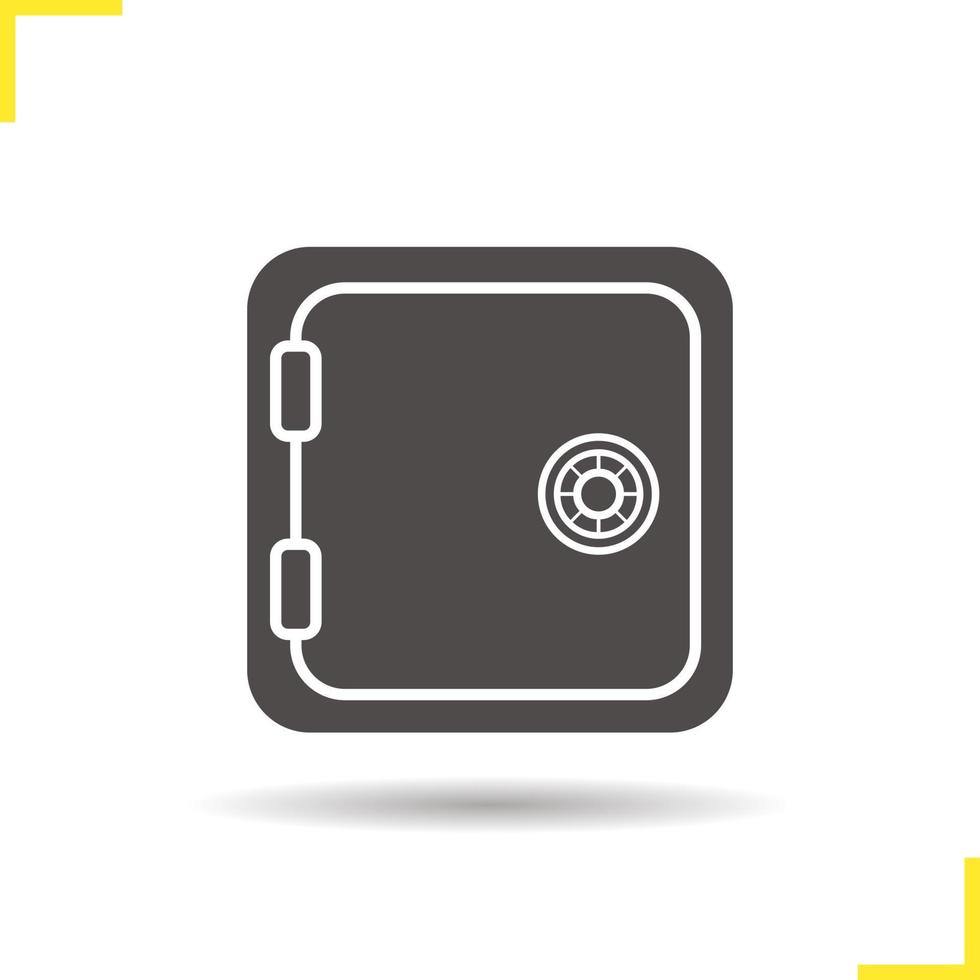 Safe deposit box icon. Drop shadow silhouette symbol. Bank vault. Negative space. Vector isolated illustration