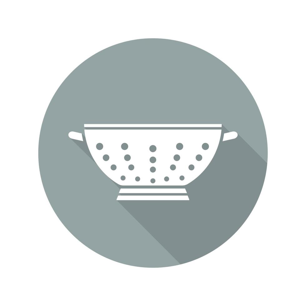 Colander flat design long shadow icon. Strainer. Vector silhouette symbol
