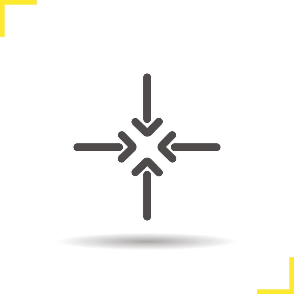 Direction arrows icon. Drop shadow central point silhouette symbol. Direction arrows. Negative space. Vector isolated illustration