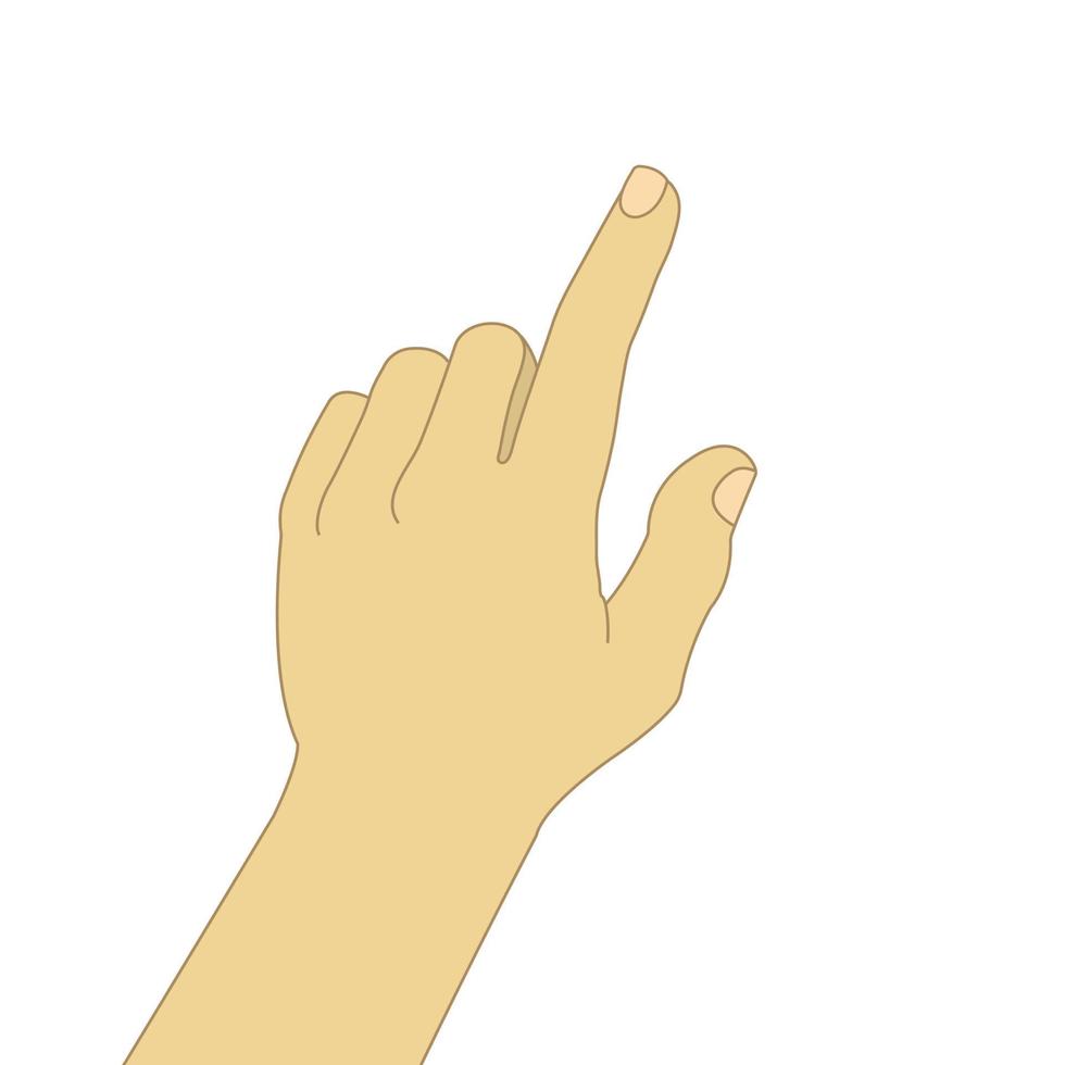 Pointing hand color illustration. Caucasian man's hand pressing button. Isolated vector drawing