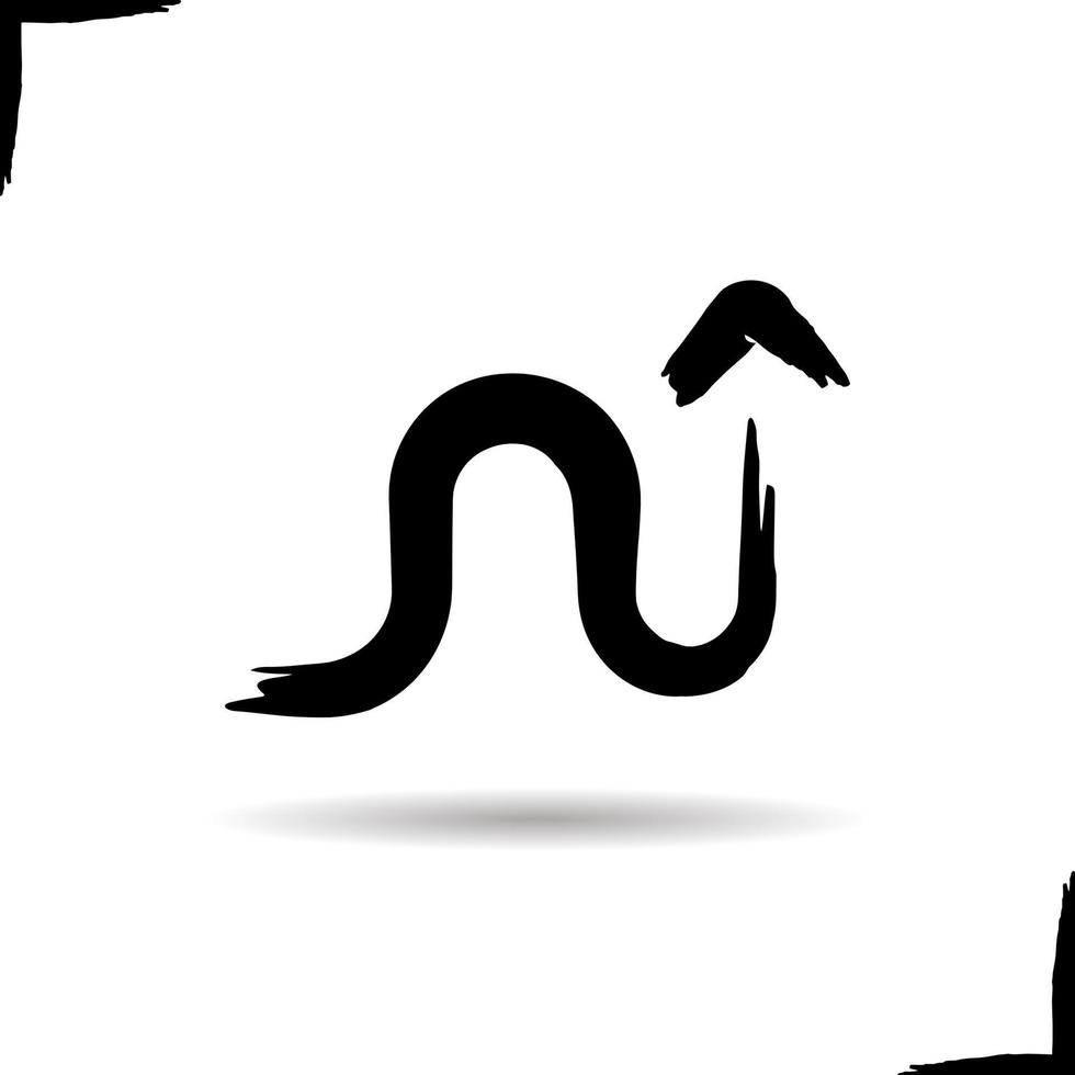 Curved road sign icon. Drop shadow direction silhouette symbol. Winding arrow. Pointer. Ink. Brush Stroke. Art. Negative space. Vector isolated illustration