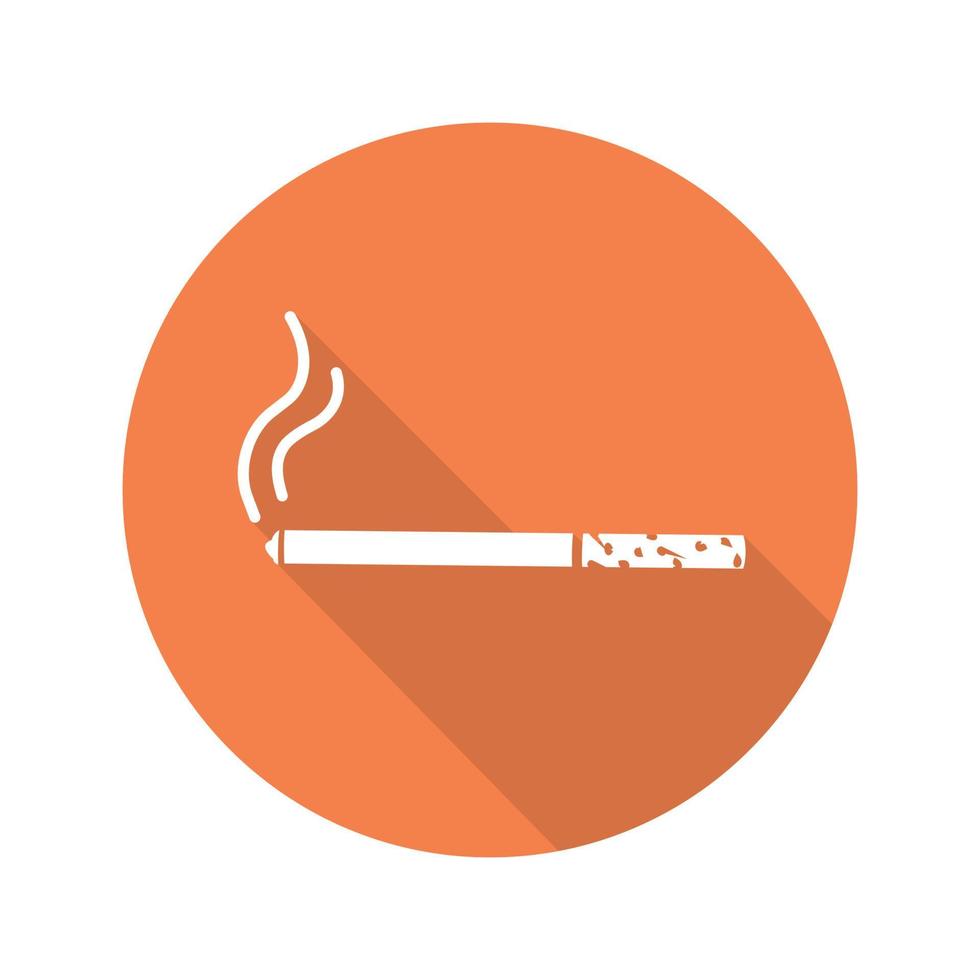 Icono de larga sombra de diseño plano de cigarrillo ahumado. símbolo de silueta vectorial vector