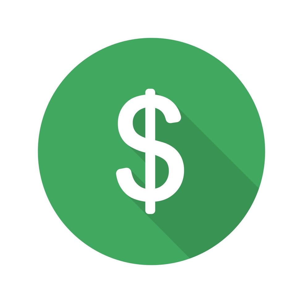 Dollar flat design long shadow icon. US dollar currency sign. Vector silhouette symbol