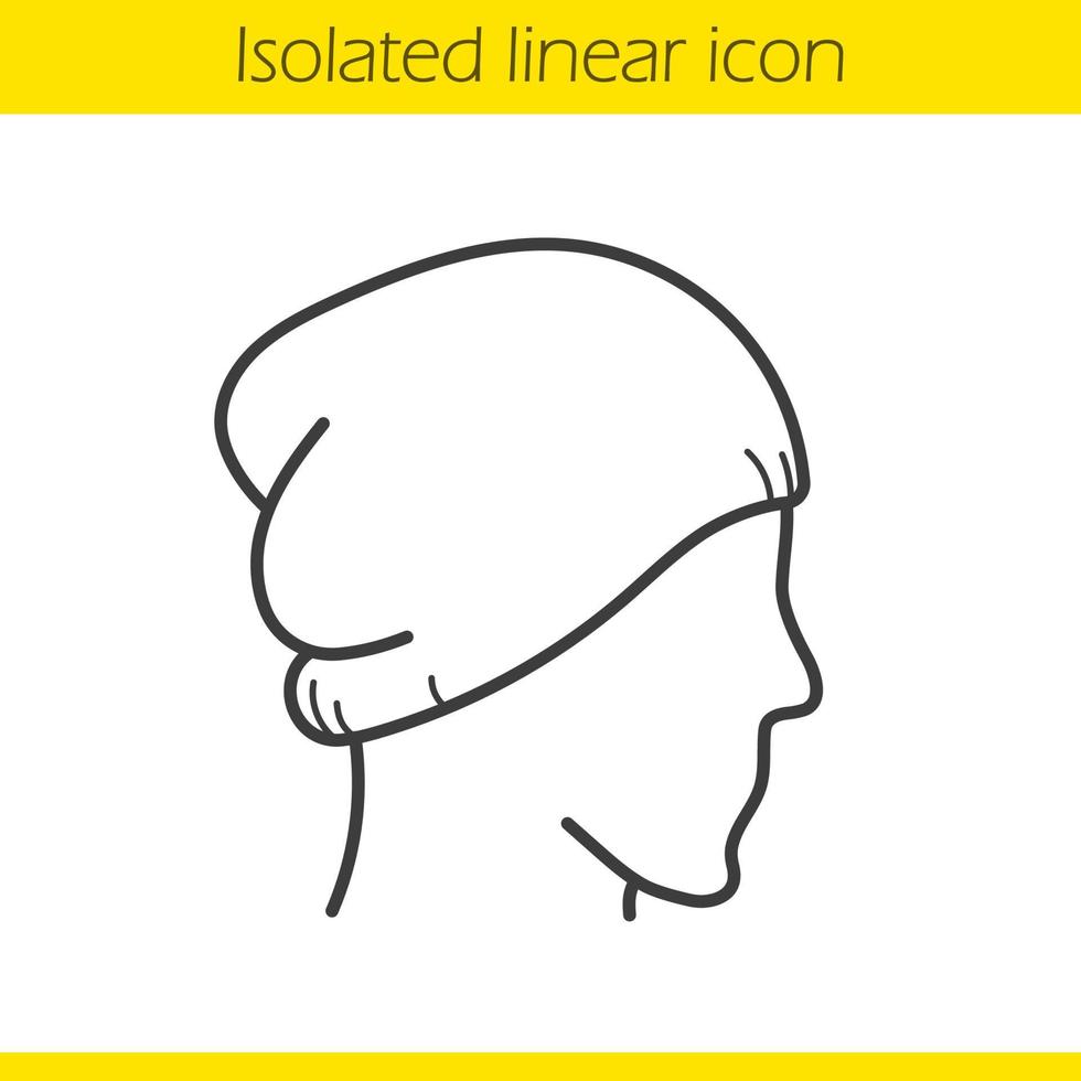 Winter hat linear icon. Thin line illustration. Ski cap on mannequin's head. Contour symbol. Vector isolated outline drawing