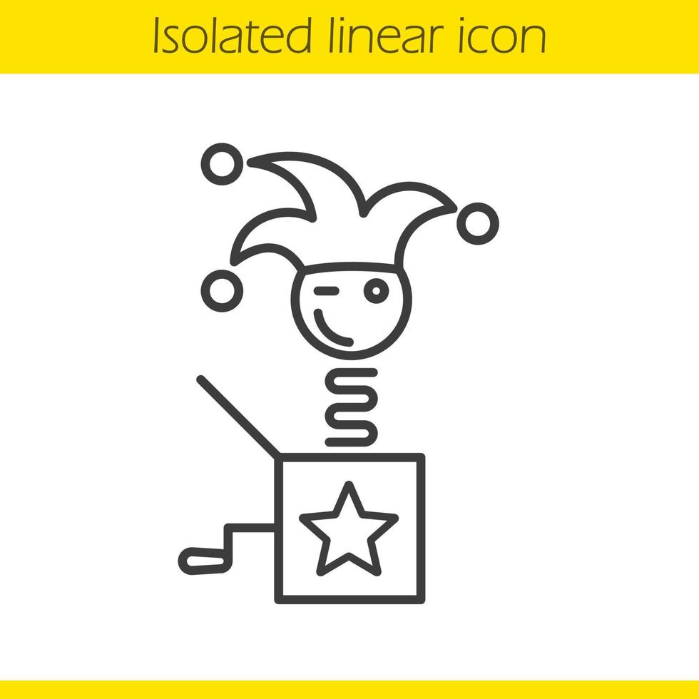Jack in the box linear icon. Winking clown thin line illustration. April fools day. Jester toy. Contour symbol. Vector isolated outline drawing
