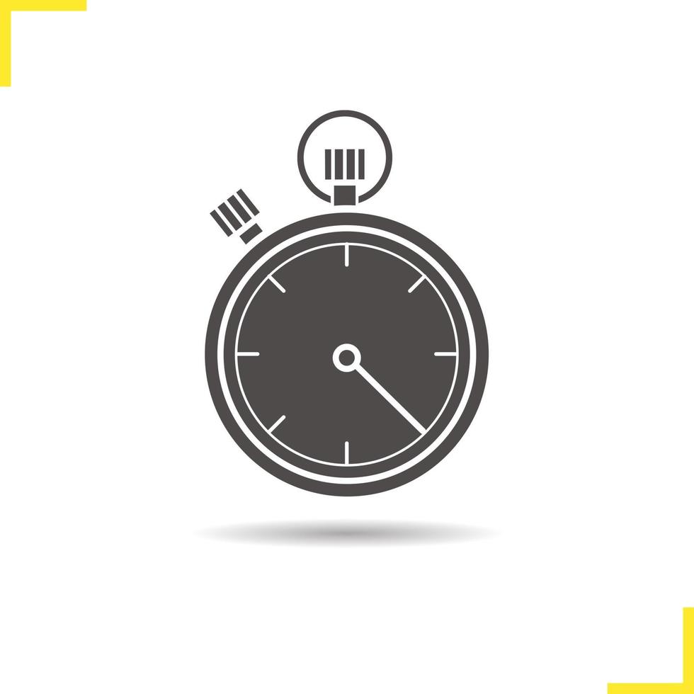 Stopwatch icon. Drop shadow silhouette symbol. Timer. Negative space. Vector isolated illustration